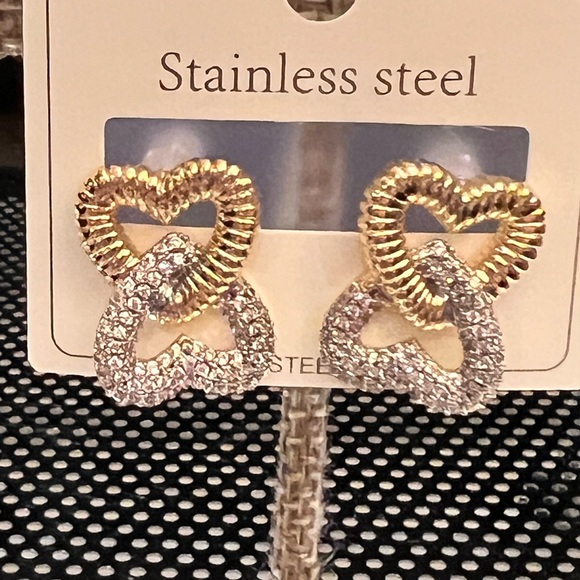 Double Hearts Studs with Crystals - Picture 2 of 8